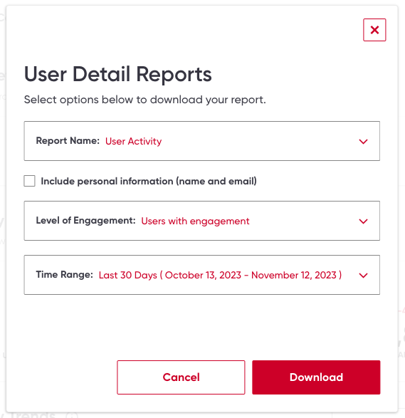 Screenshot of User Detail Reports